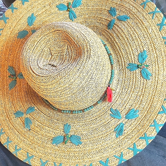 San Diego Hat company beaded paper hat wide brim wooden parrots main image 8